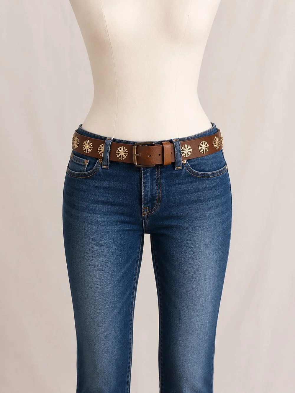 Brown Genuine Leather Floral Cutout Boho Belt Medium